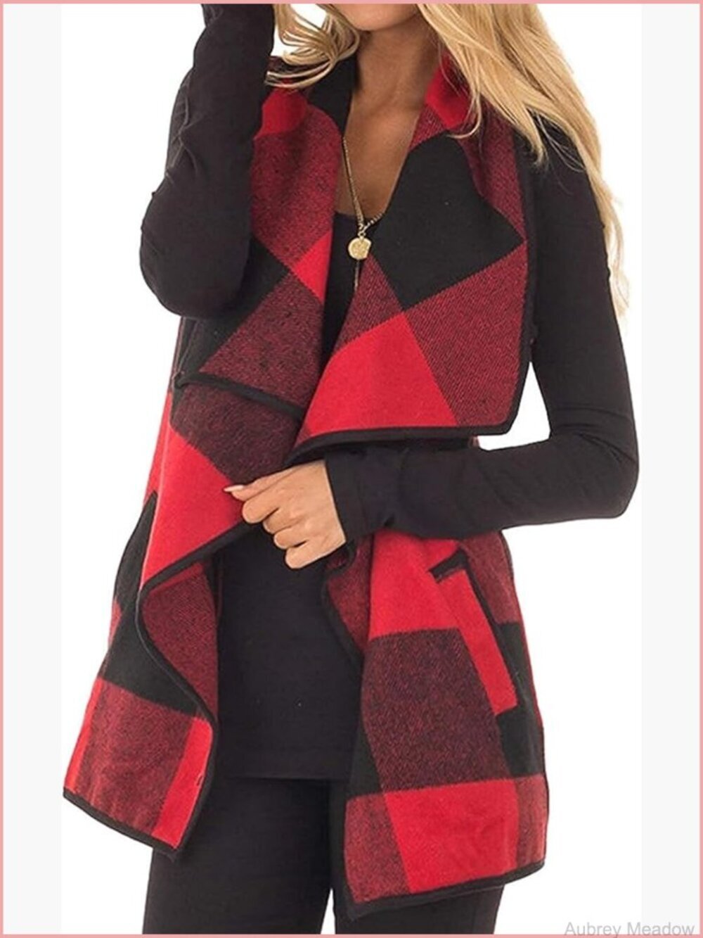 Women's Buffalo Plaid Sleeveless Cardigan Vest Open Front with Pockets